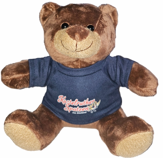Plüschbär mit T-Shirt/Spatzenlogo